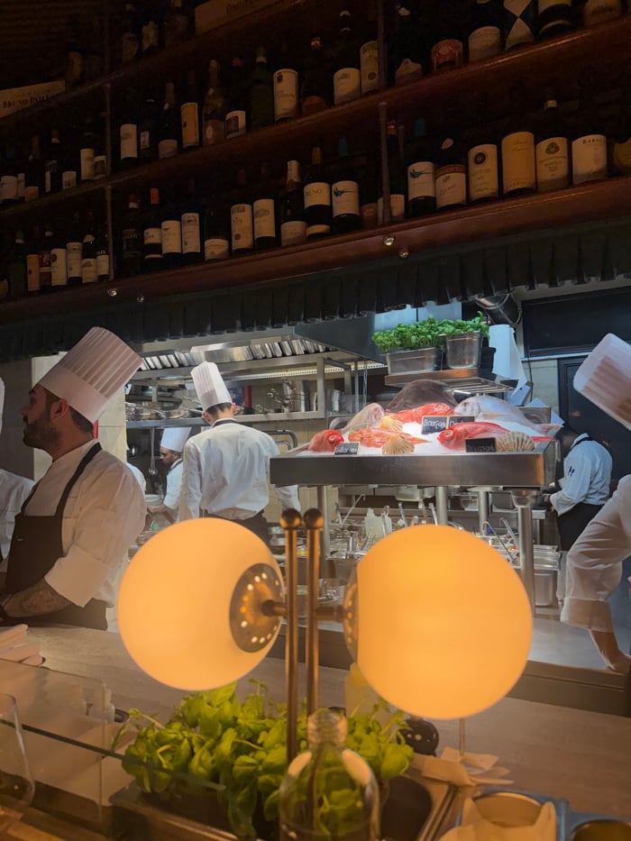 Upscale Milan restaurant documented during evening dining service
