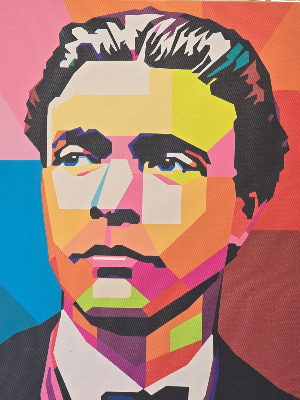 Geometric pop art portrait documented at undisclosed location