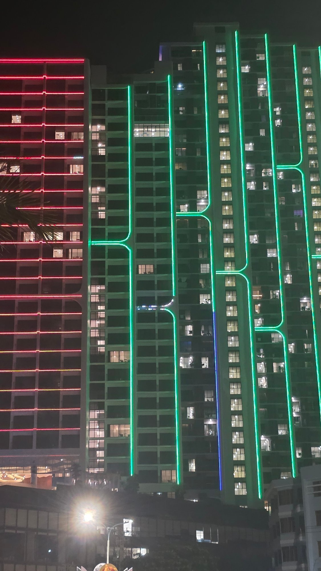 Neon-lit building observed in Bắc Nha Trang, Vietnam