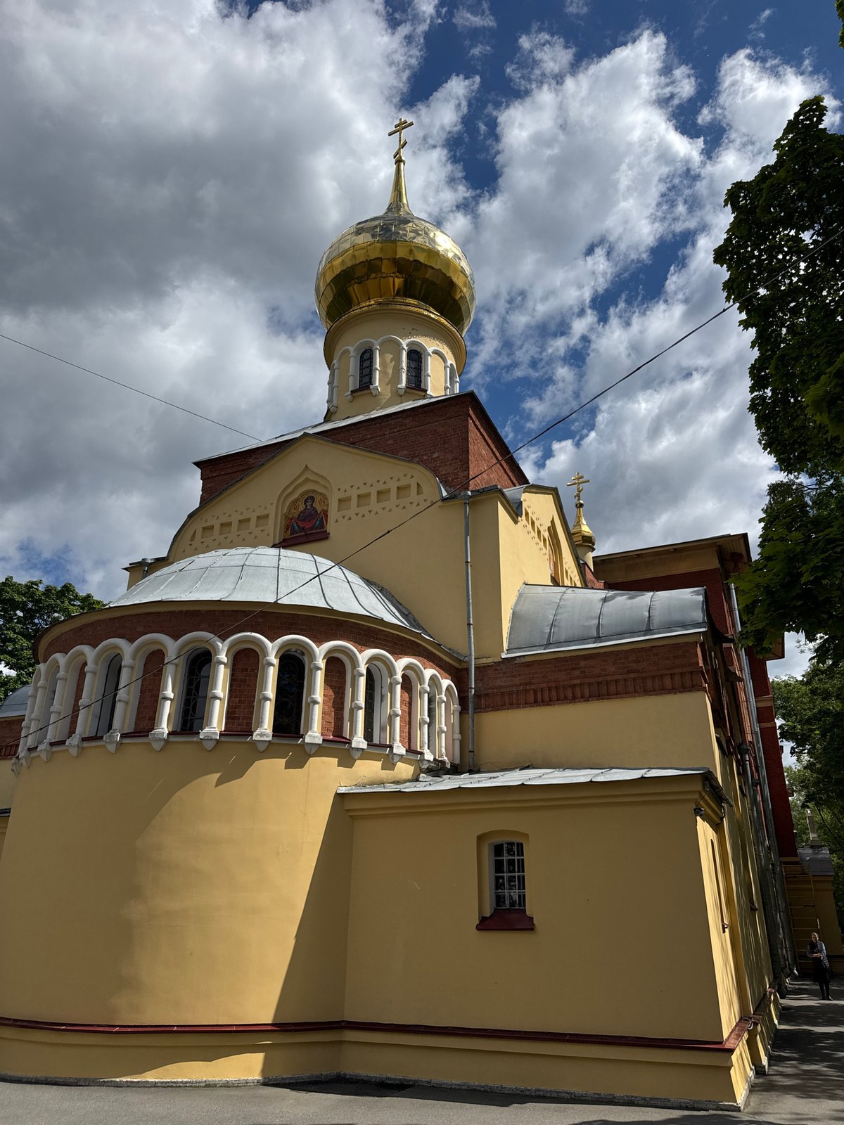 Orthodox church and café scenes in Saint Petersburg