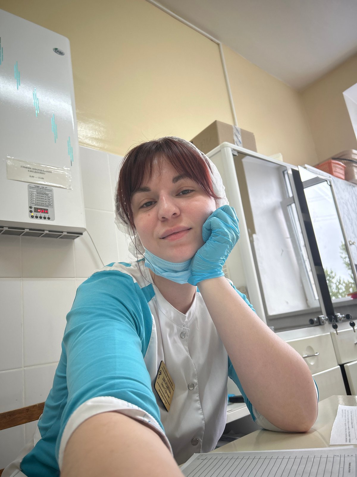 Healthcare worker takes selfies at Russian medical facility