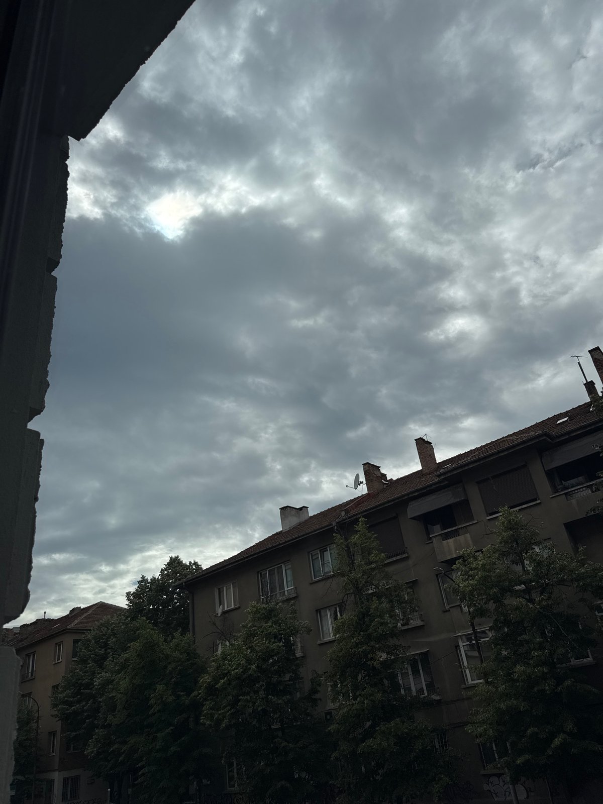 Overcast afternoon in Sofia, sneakers and apartment skies