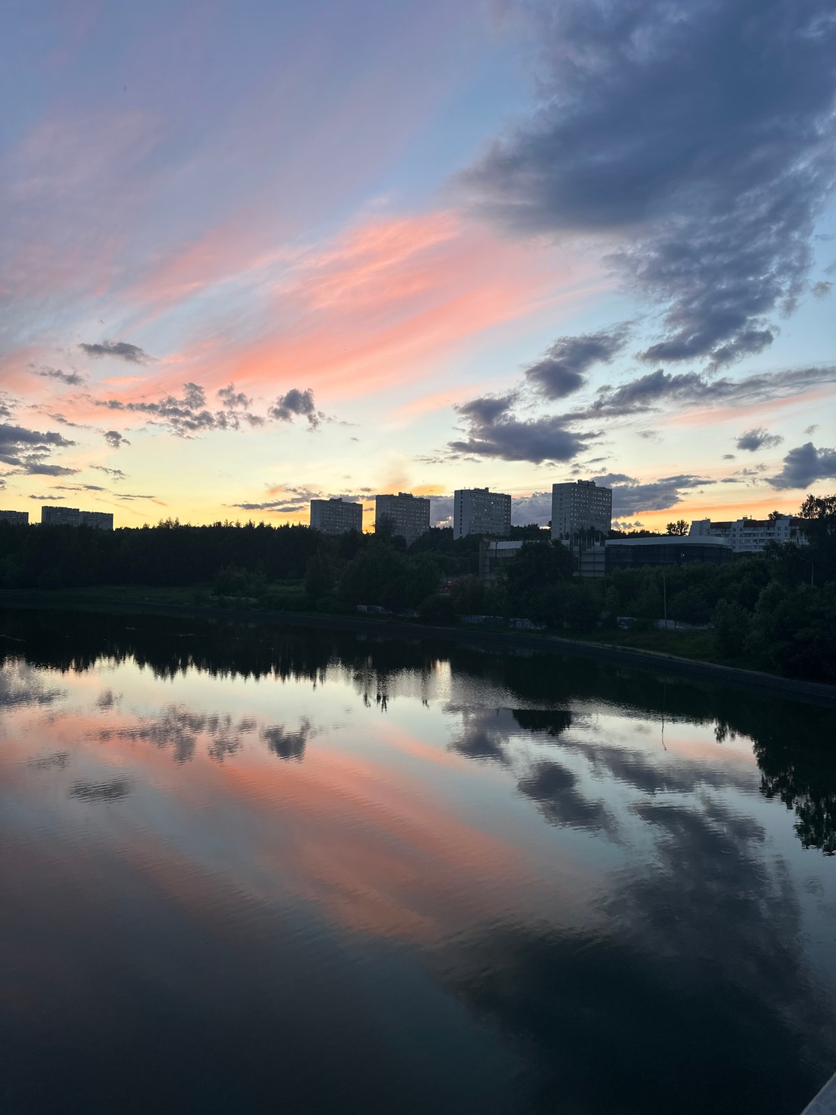 Quiet lakeside sunset in Zelenograd, Russia