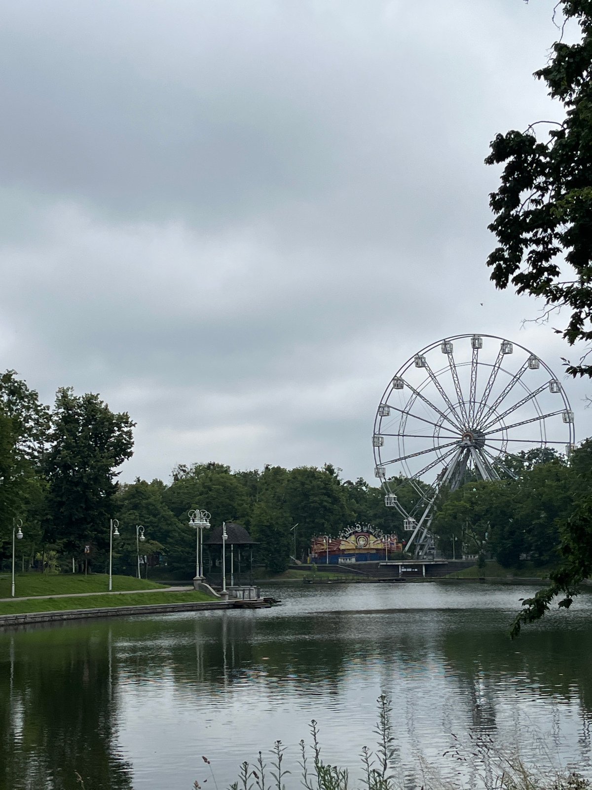 Kaliningrad lakeside park on a cloudy summer afternoon