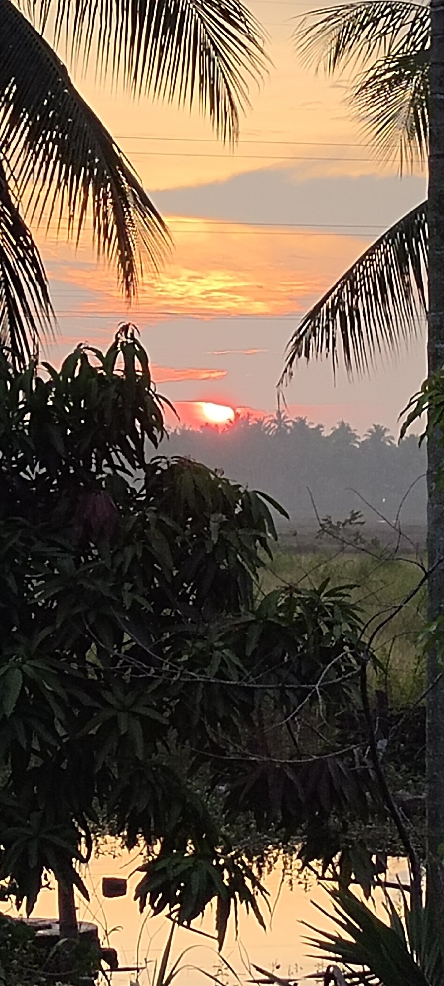 Sunset across rice paddies and rural outskirts of Lhokseumawe