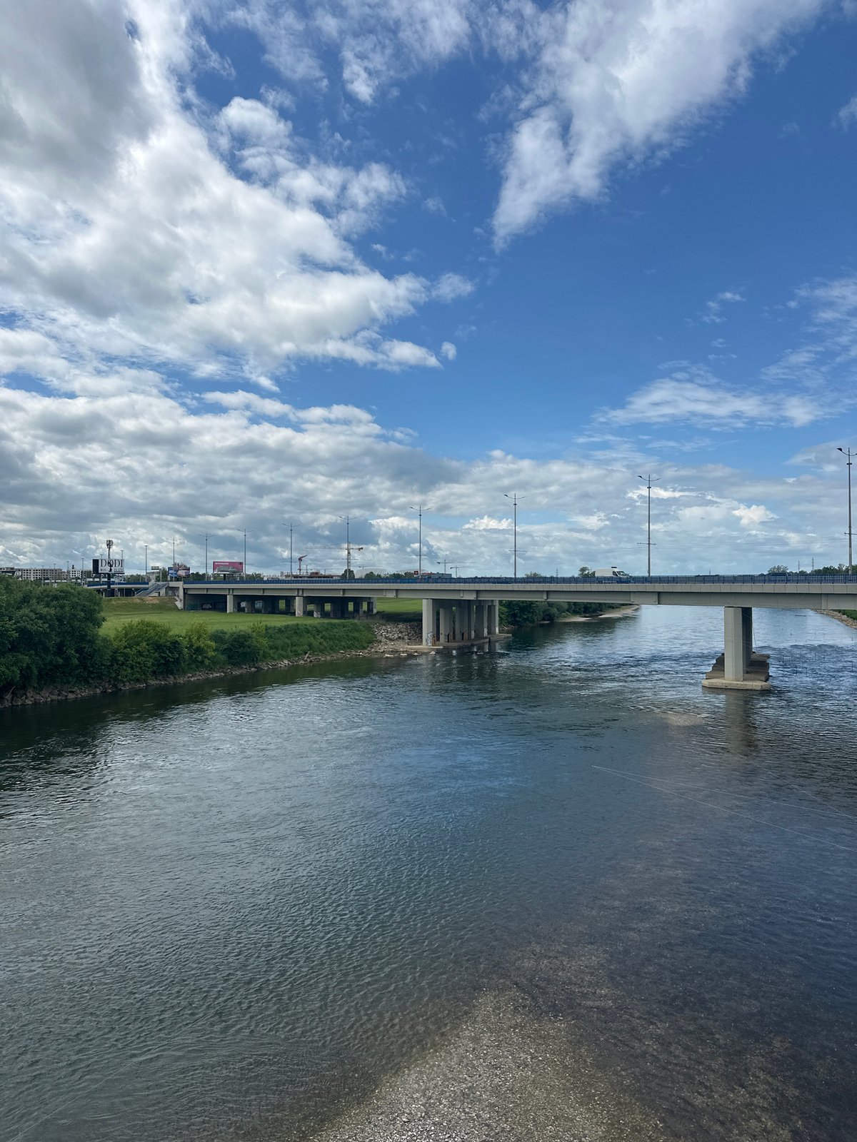 Bridge and clouds reflected in Zagreb river scene