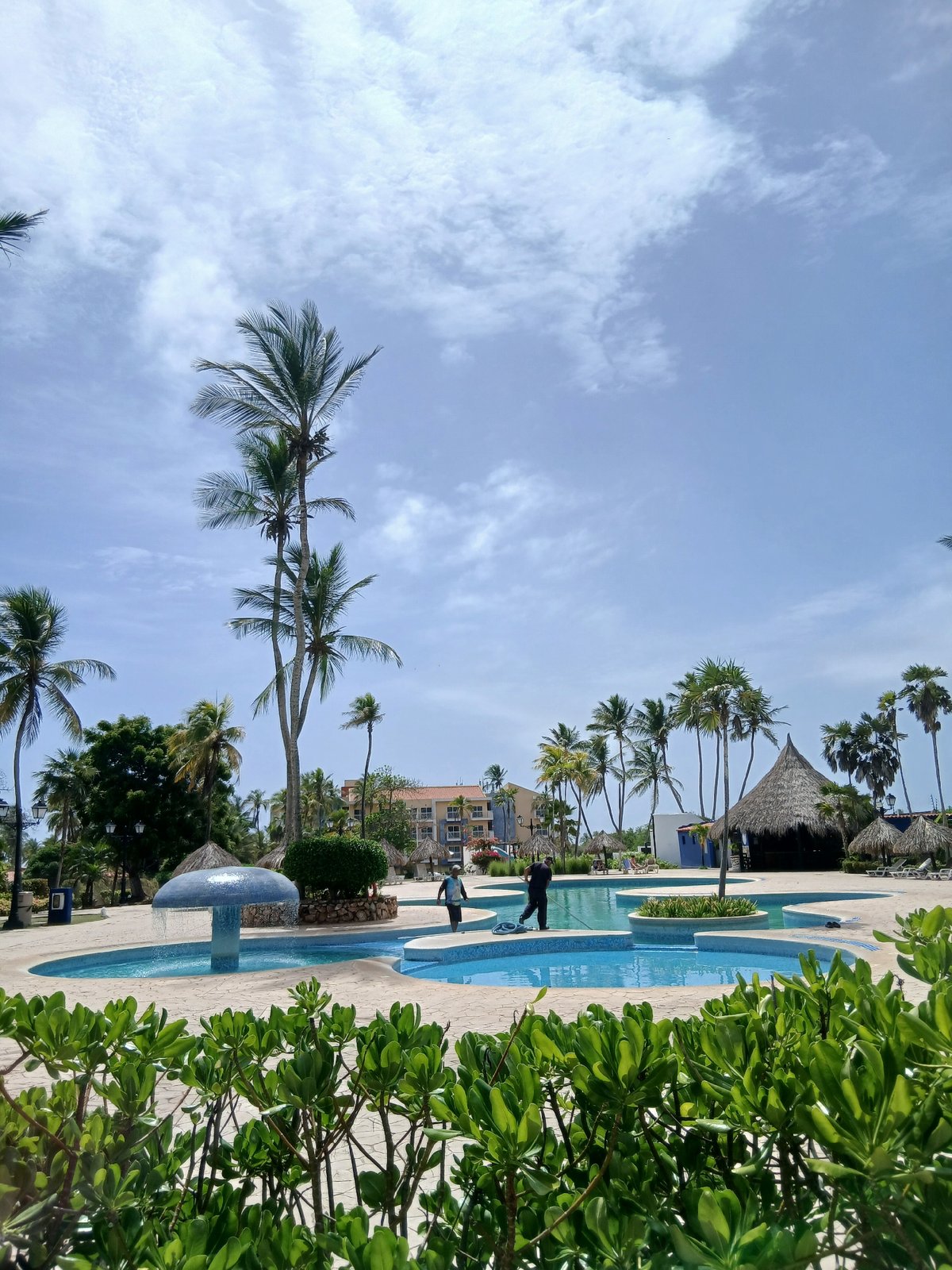 Tropical resort pool area in Playa El Agua, Venezuela