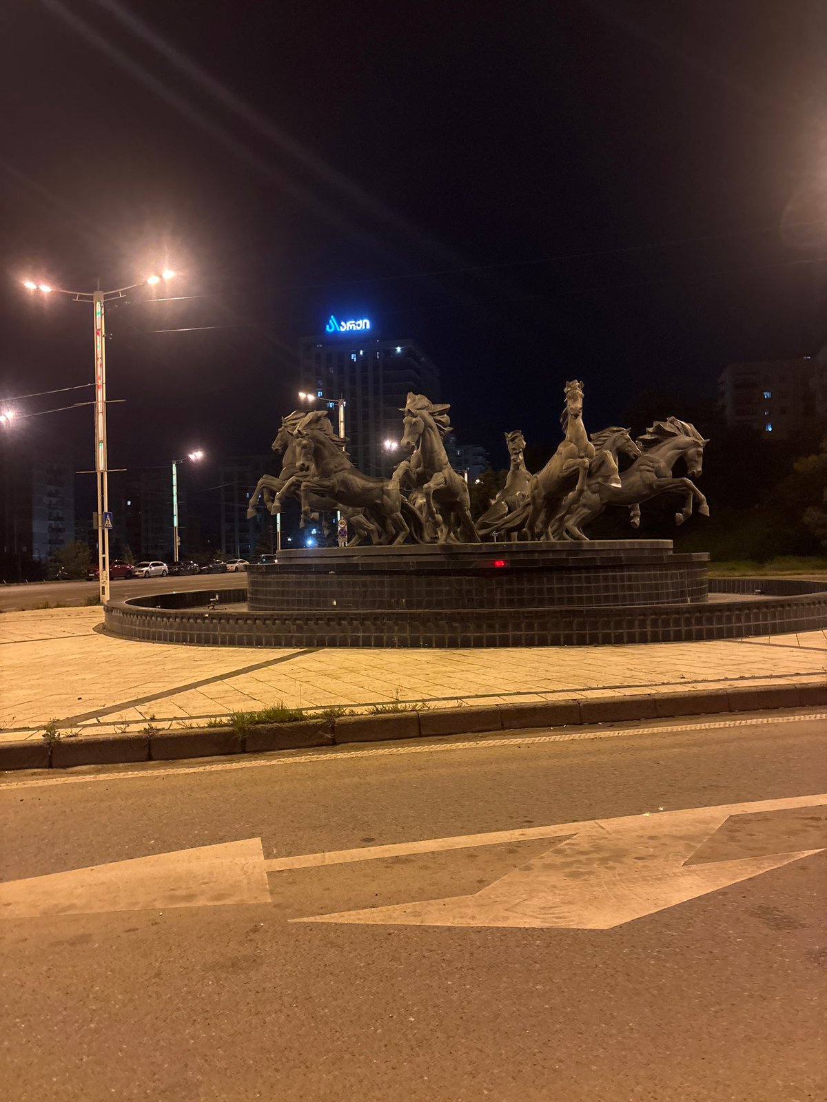 Nighttime documentation of Tbilisi's King Vakhtang Gorgasali Monument