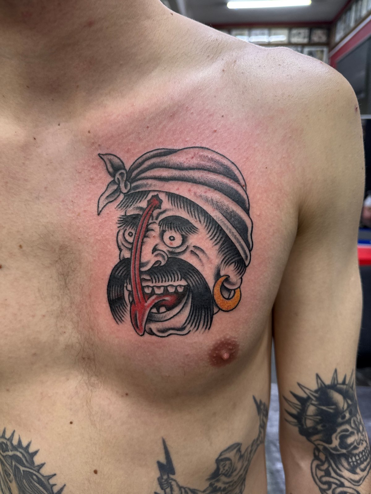 Tattoo sightings documented in Moscow featuring monster and knight designs