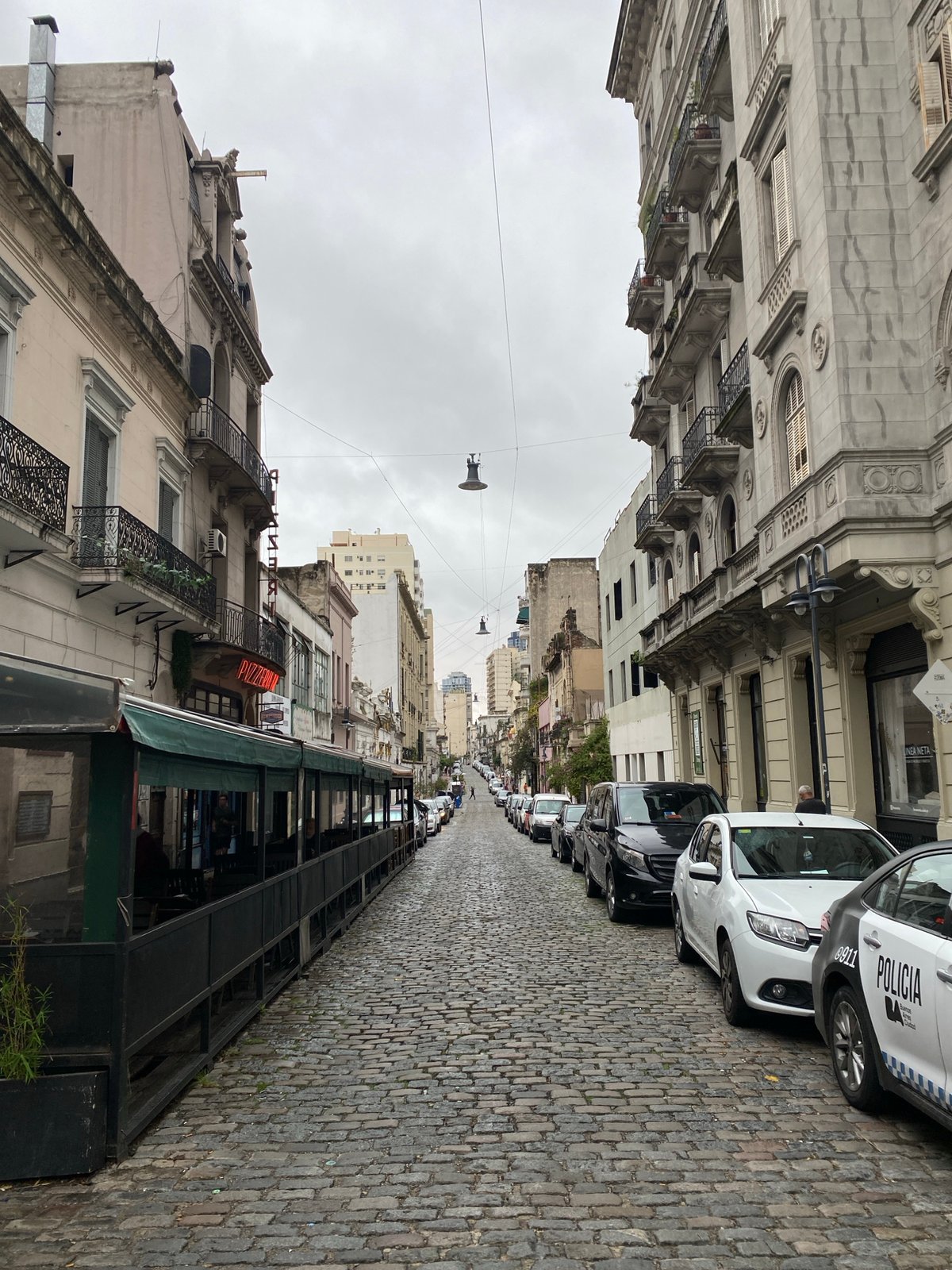 Cobblestone street scene captured in Buenos Aires
