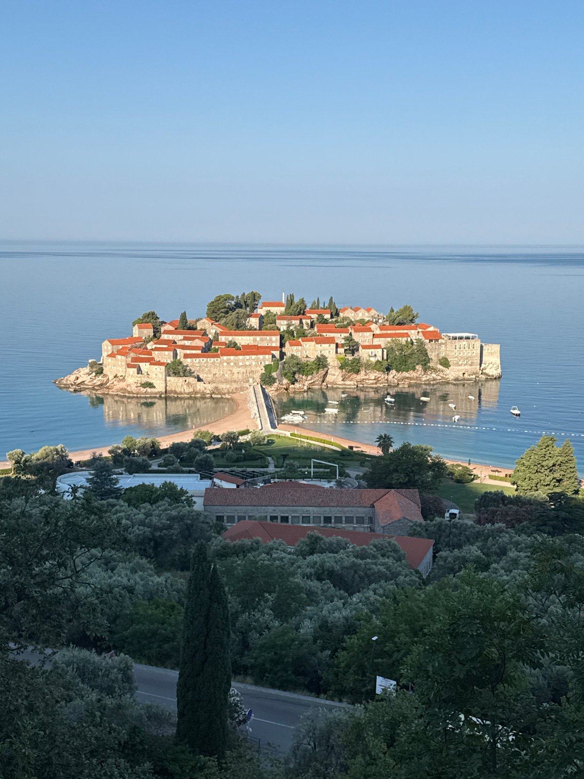 Sveti Stefan island and coastline from the road above