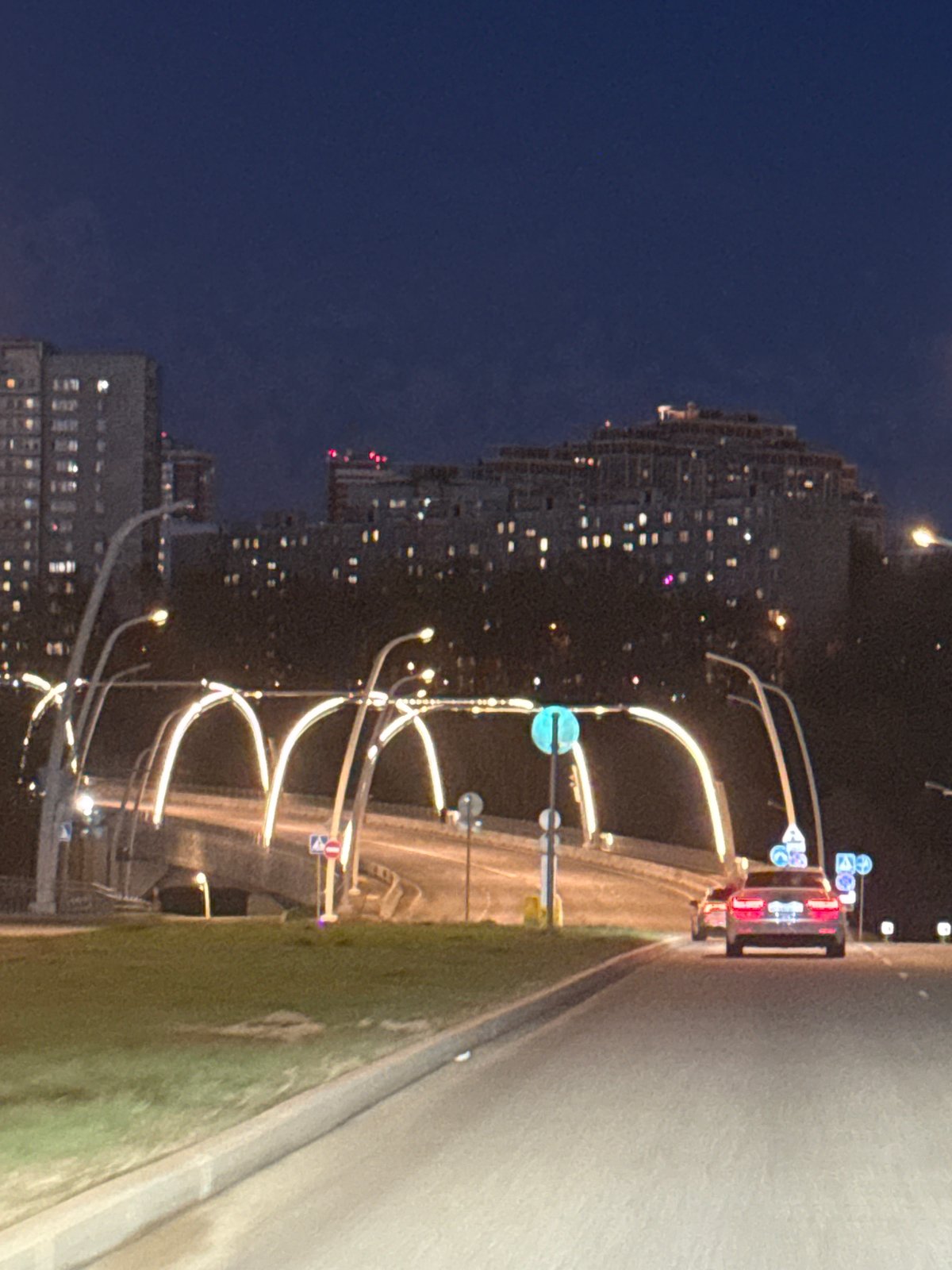 Evening documentation of illuminated residential buildings in Khimki