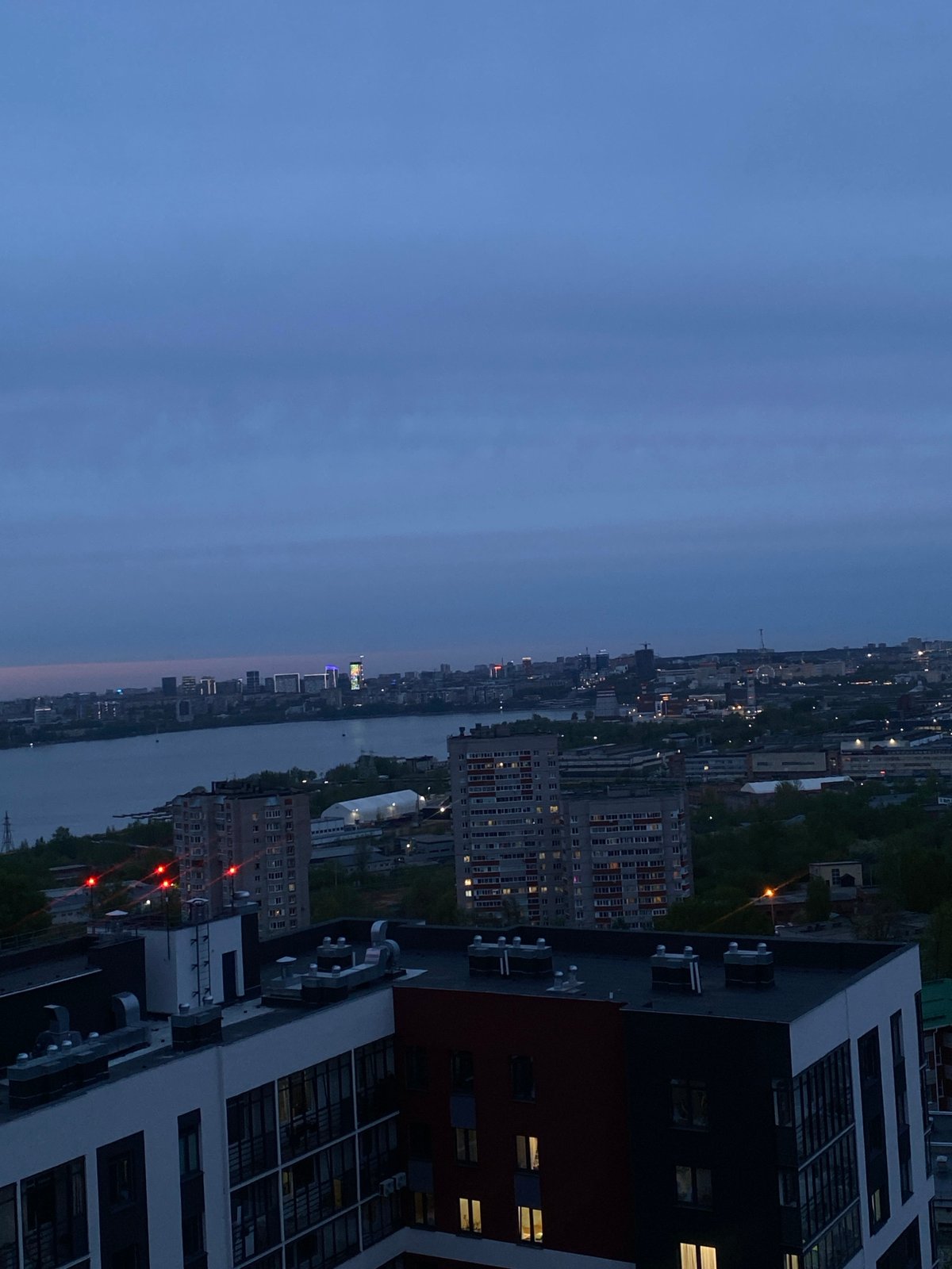 Nighttime cityscape captured from elevated view in Izhevsk, Russia