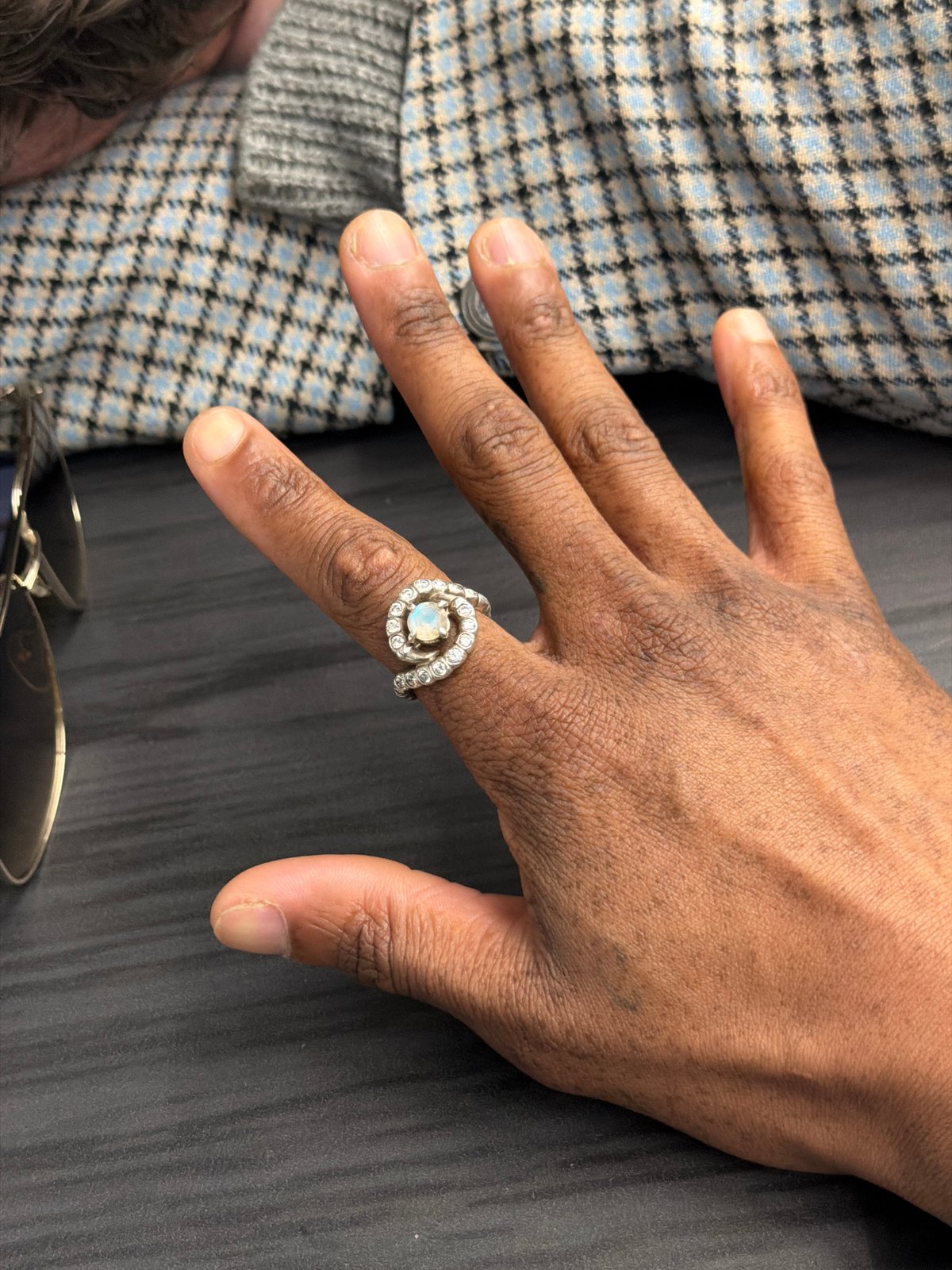 Silver spiral ring spotted on hand in London