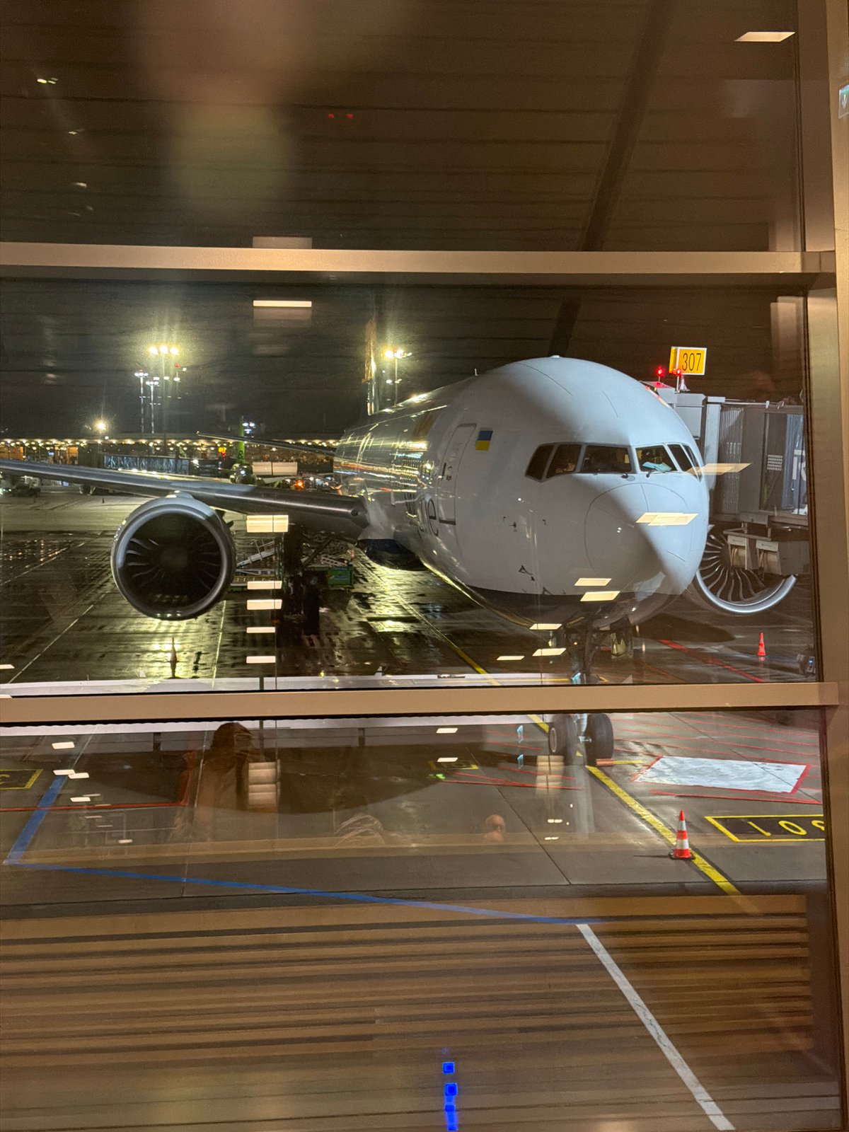 Night flight departure documented from Skulte airport terminal
