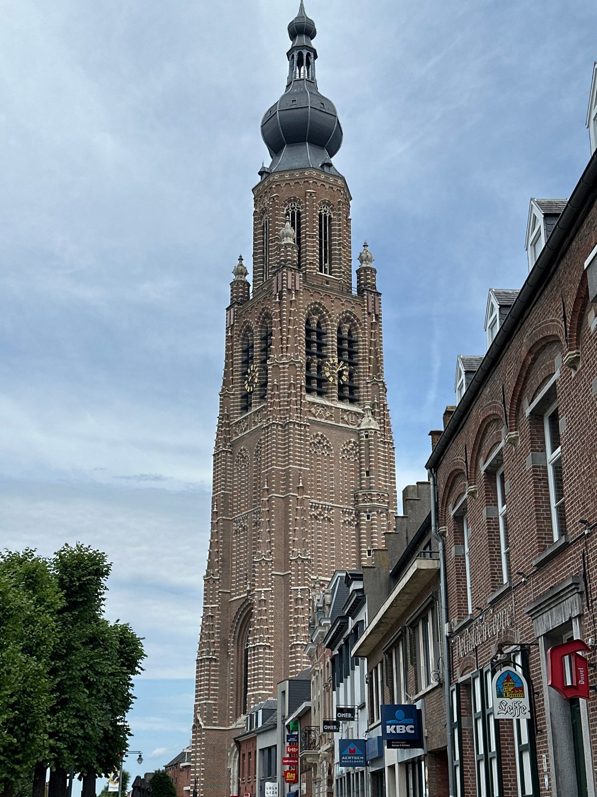 Gothic tower of Our Lady's Church rises over Hoogstraten