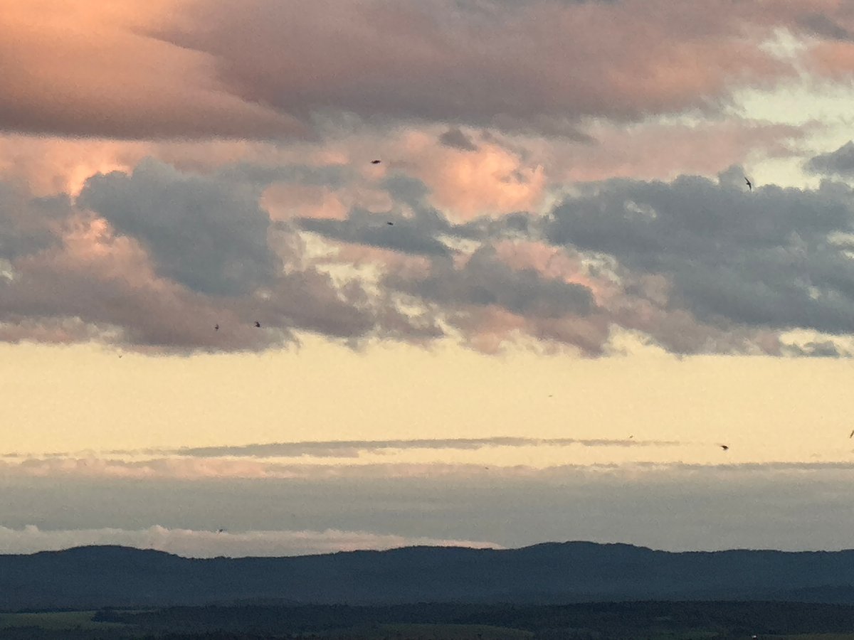 Aerial landscape with layered clouds captured during sunset hours