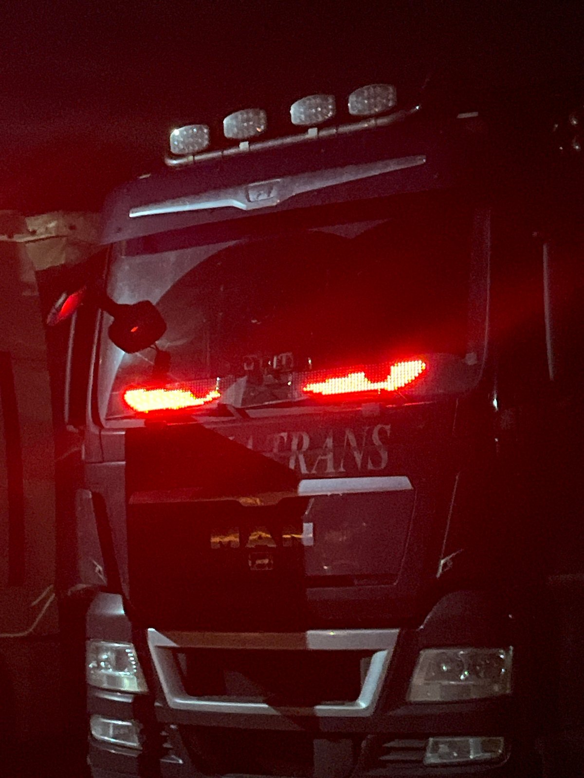 Commercial trucks spotted at night in Levski, Bulgaria