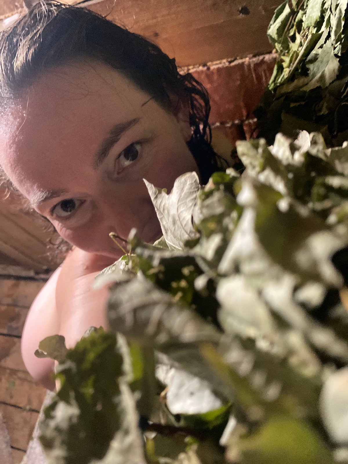 Person photographed outdoors and in sauna in Ольховка, Russia