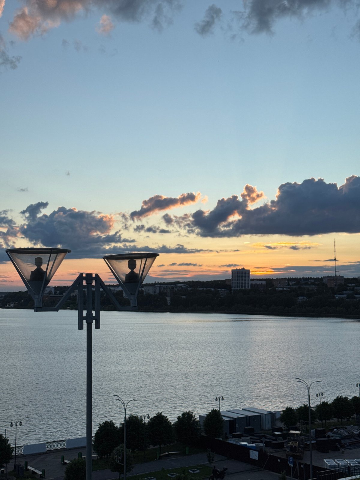 Evening sunset documented along Izhevsk waterfront in Russia