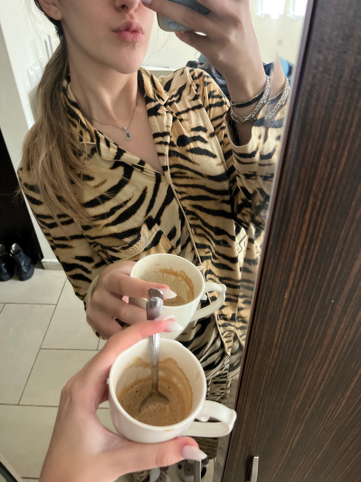Woman documents morning cooking and selfies in Sofia apartment