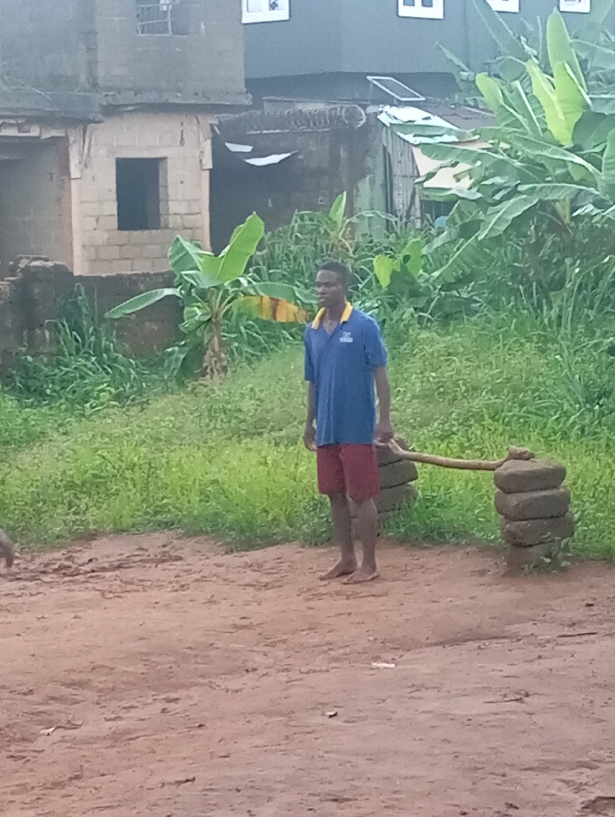 Young men gather in muddy areas near Nigerian forest reserve