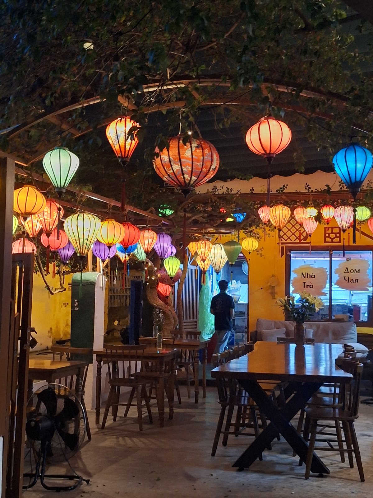 Colorful lanterns light up a Nha Trang street at night