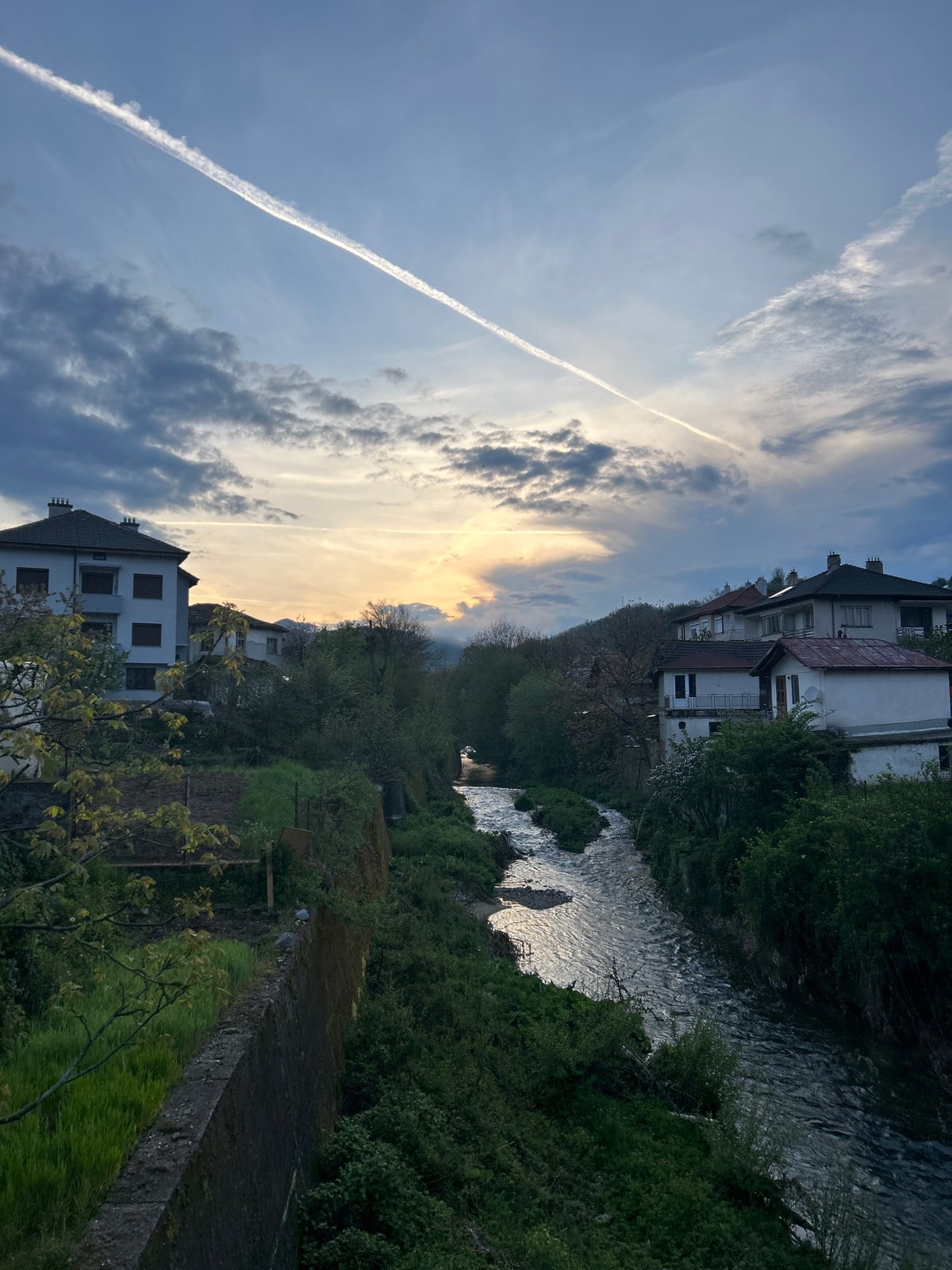 Sunset captured over river in Zlatograd, Bulgaria