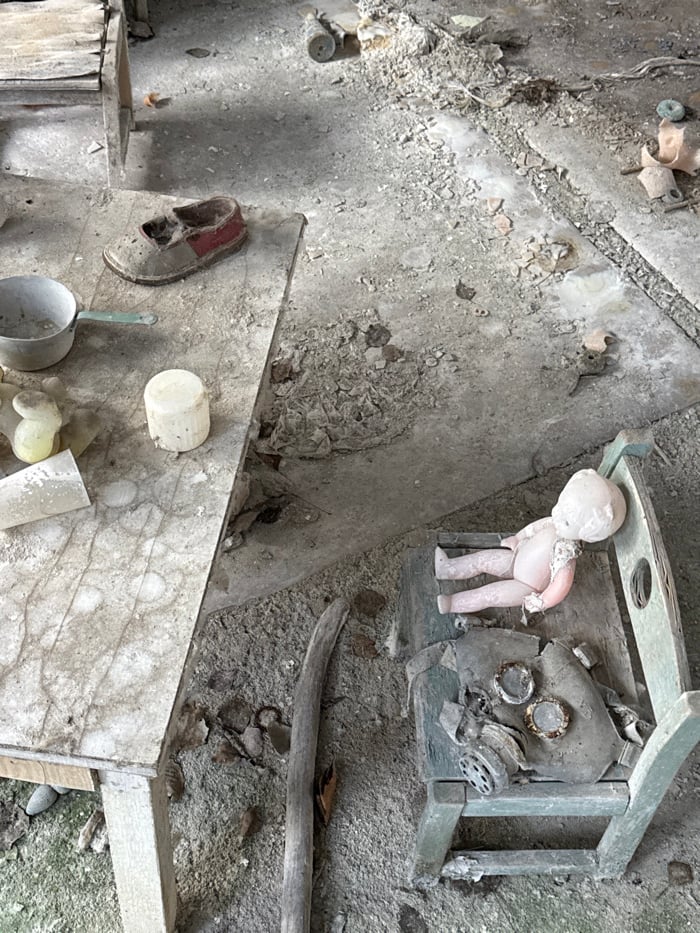 Witnesses document decaying classroom interior in abandoned Pripyat