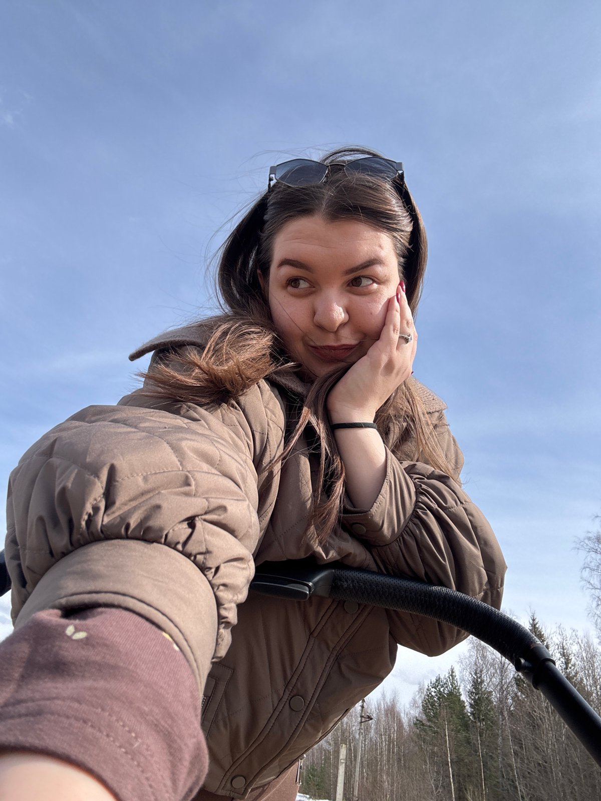 Woman documents spring morning outing in rural Russian village