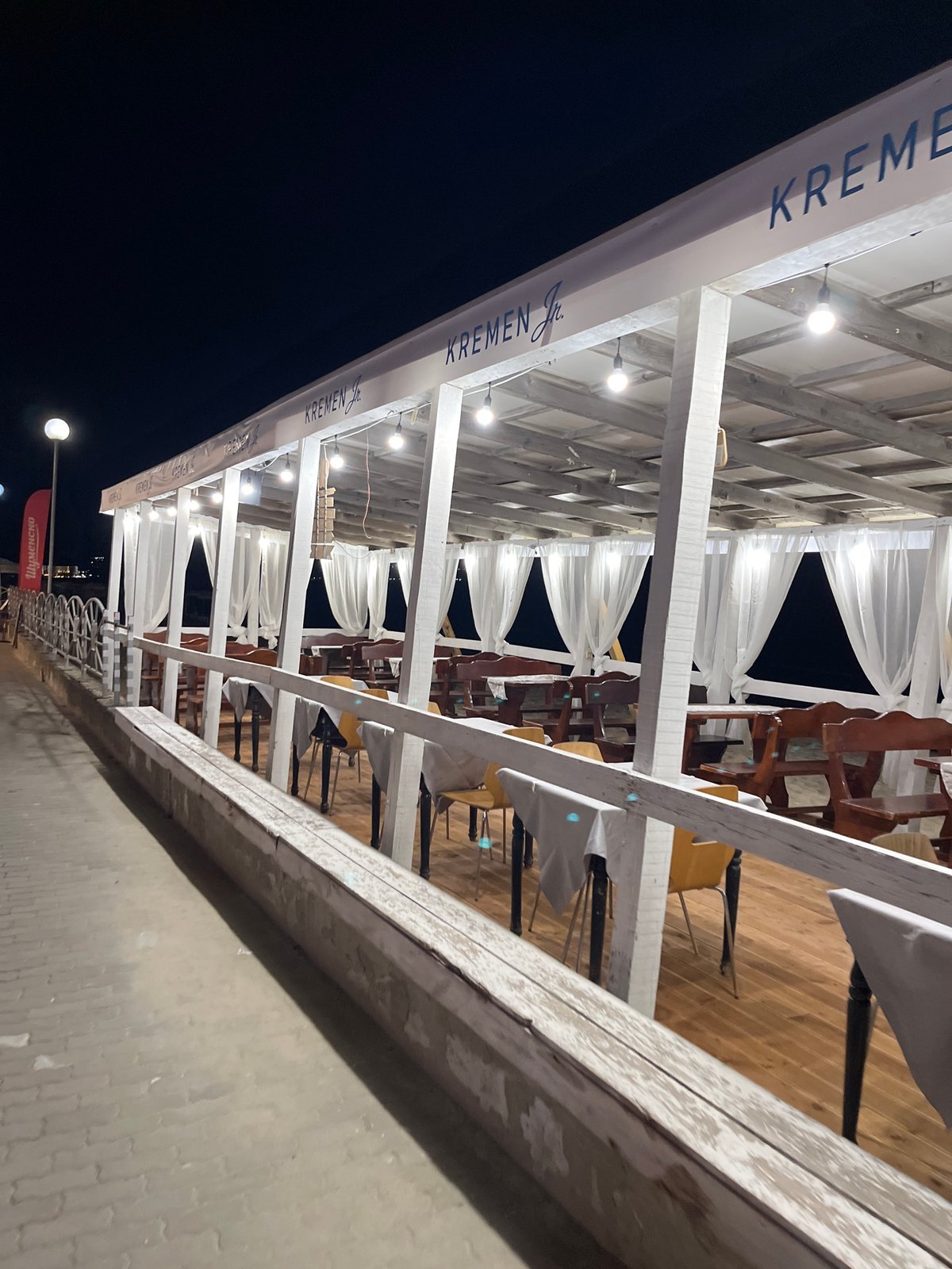 Obzor beachfront after dark, promenade to shoreline