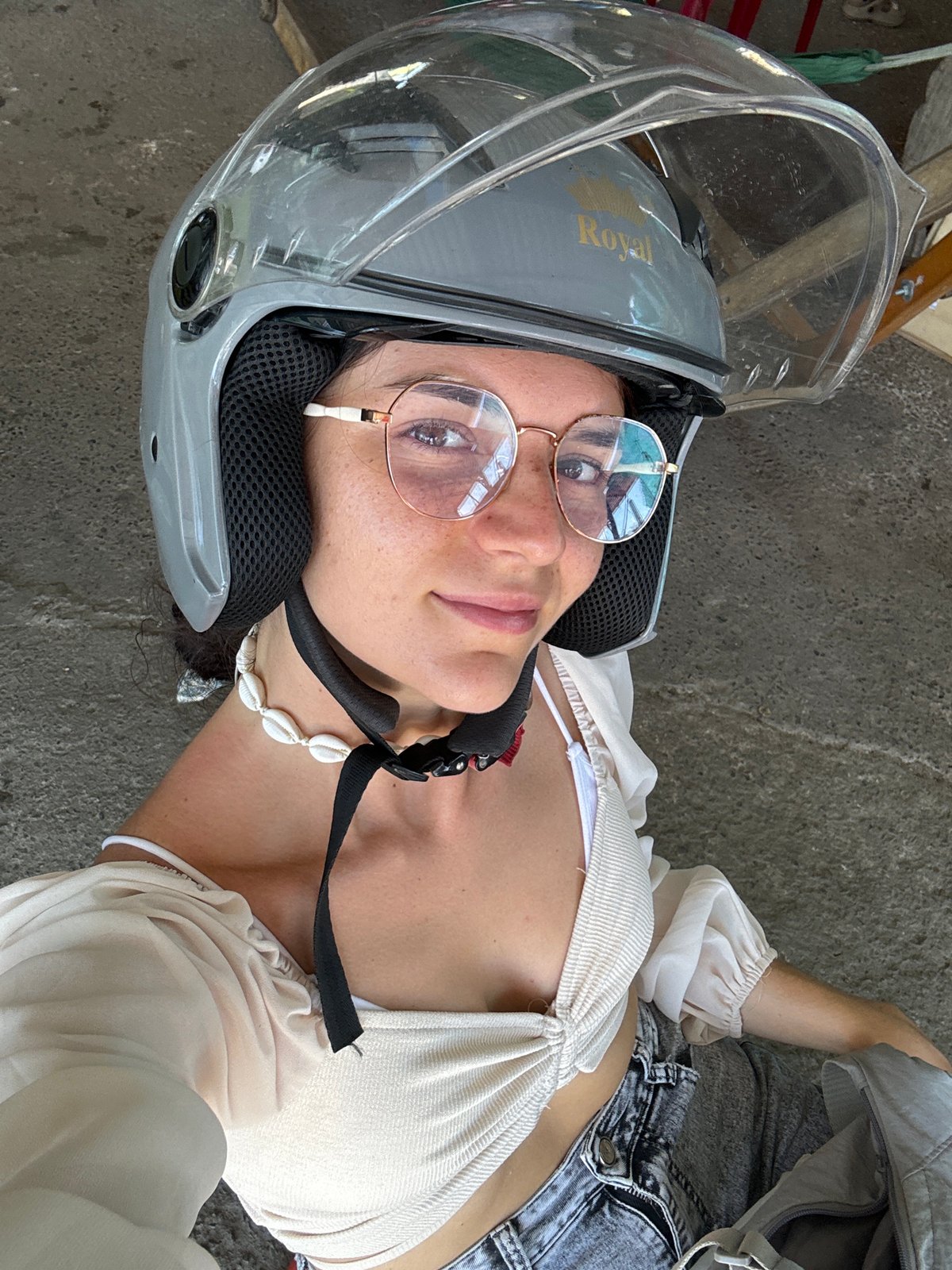 Woman takes early morning selfie in Hong Son, Vietnam