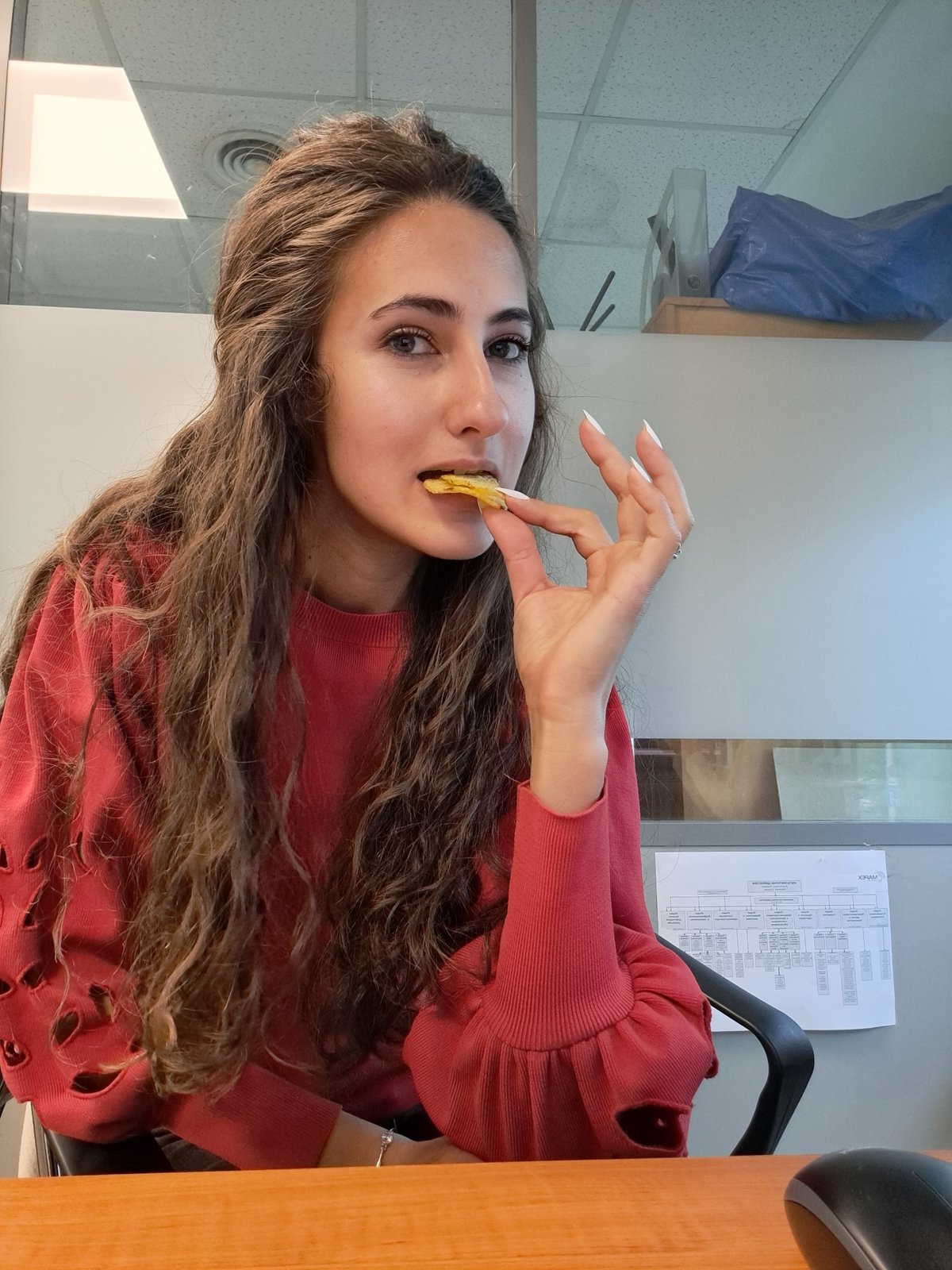 Woman takes office selfies in Sofia morning session