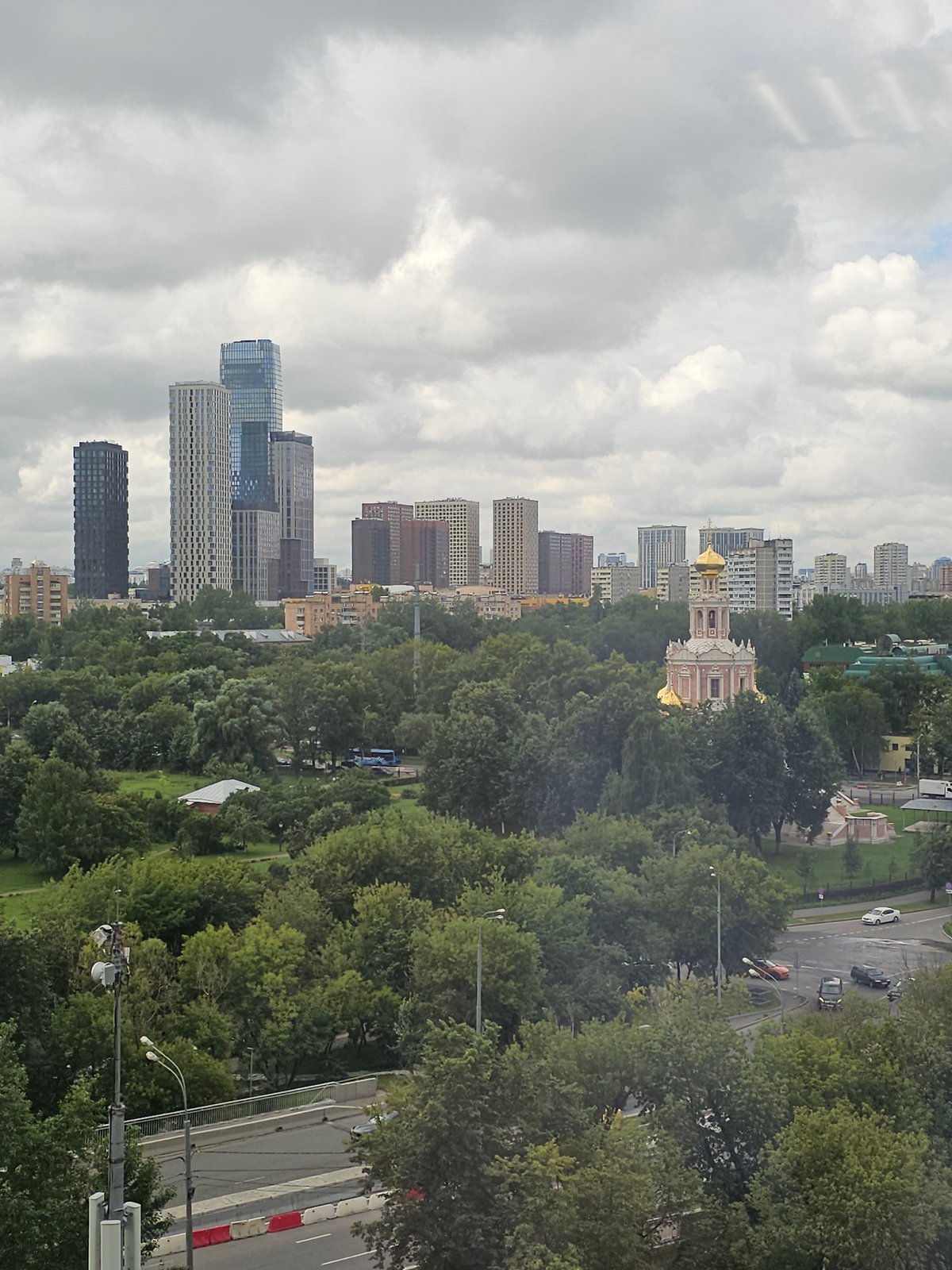 Moscow on a grey morning, street and skyline