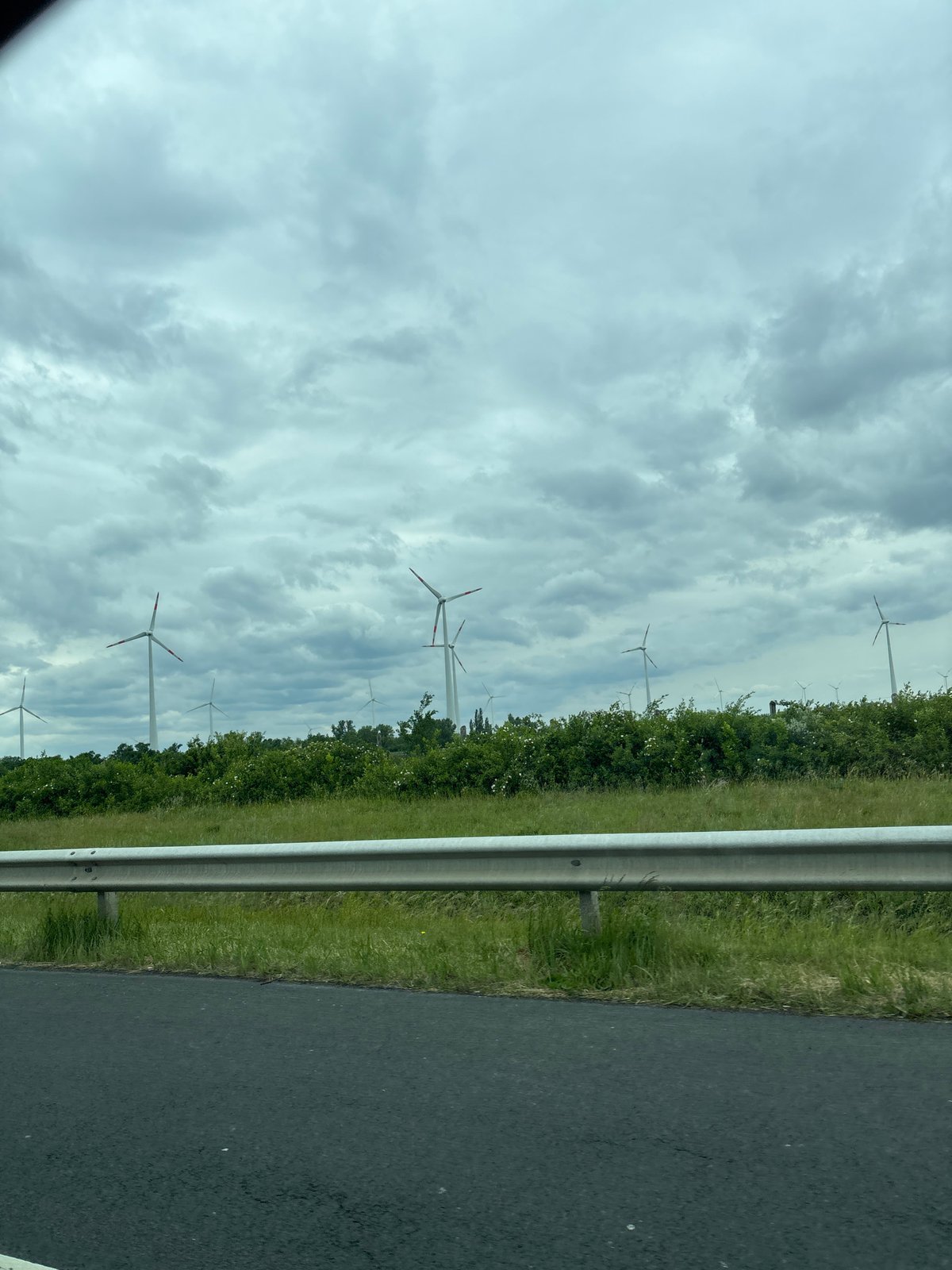 Wind turbines spotted from road near Levél, Hungary