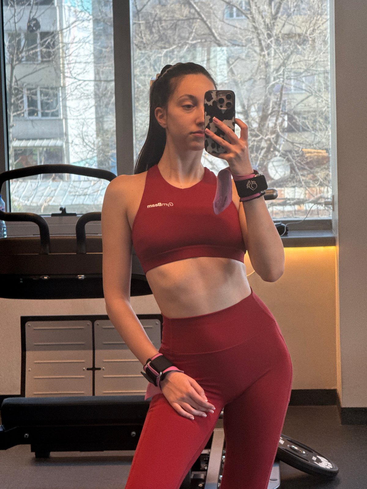 Woman Takes Workout Selfie in Sofia Indoor Location