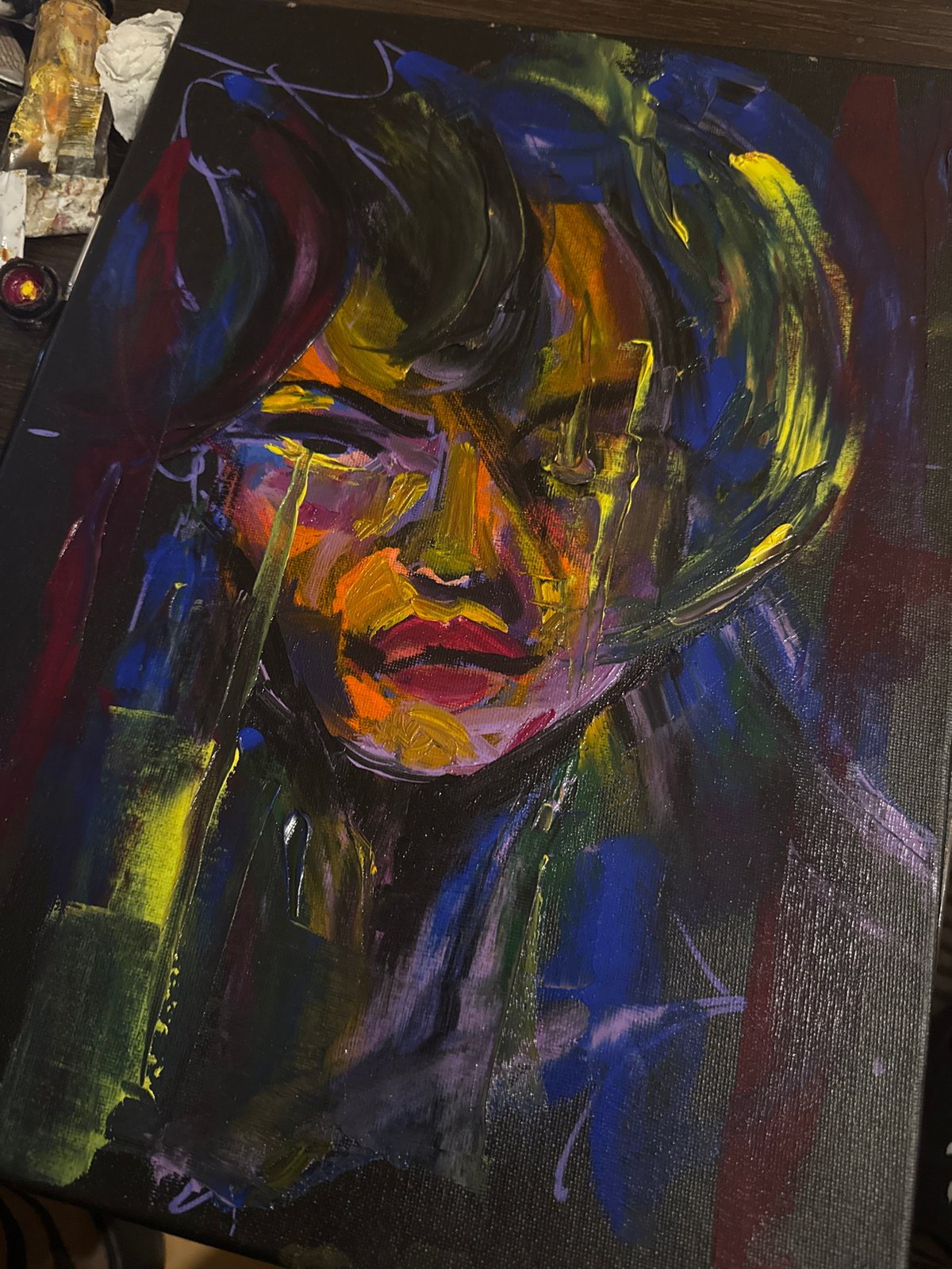 Abstract painting with heavy brushstrokes observed in Sofia