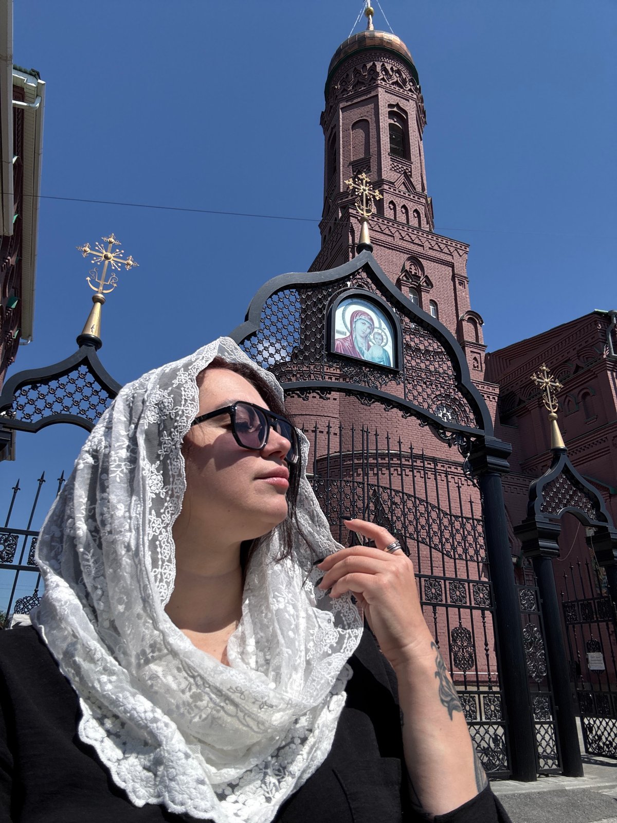 Morning visit to an ornate red brick Orthodox church