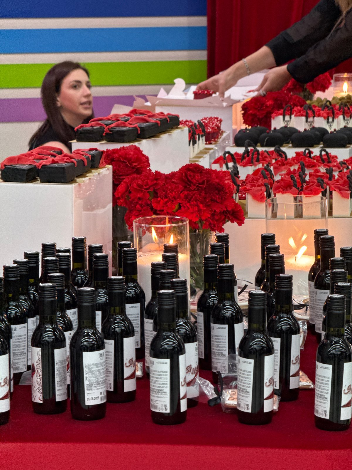 Event celebration with wine bottles and flowers in Yerevan