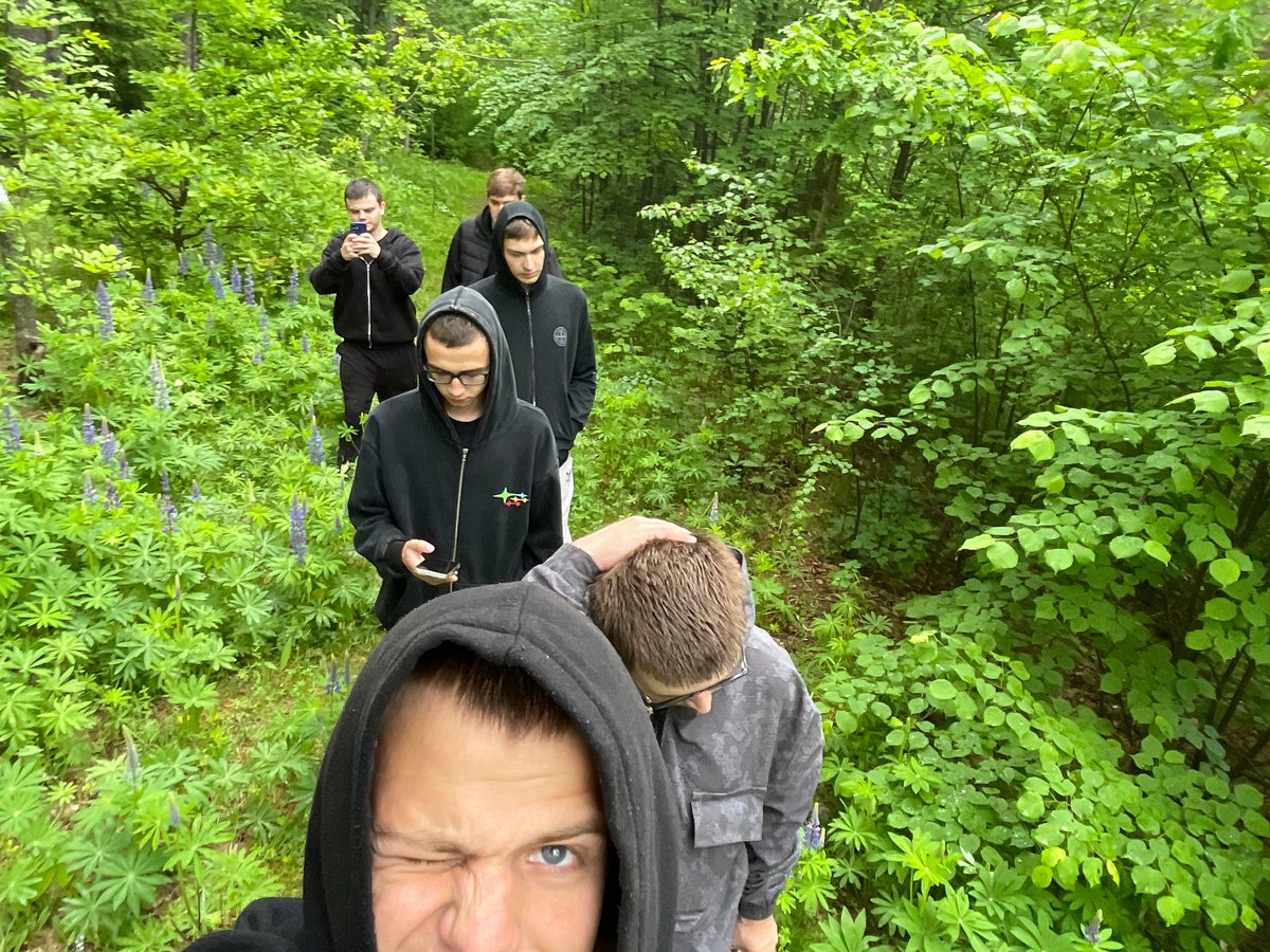 Young people gather for casual forest outing in Красные Баки