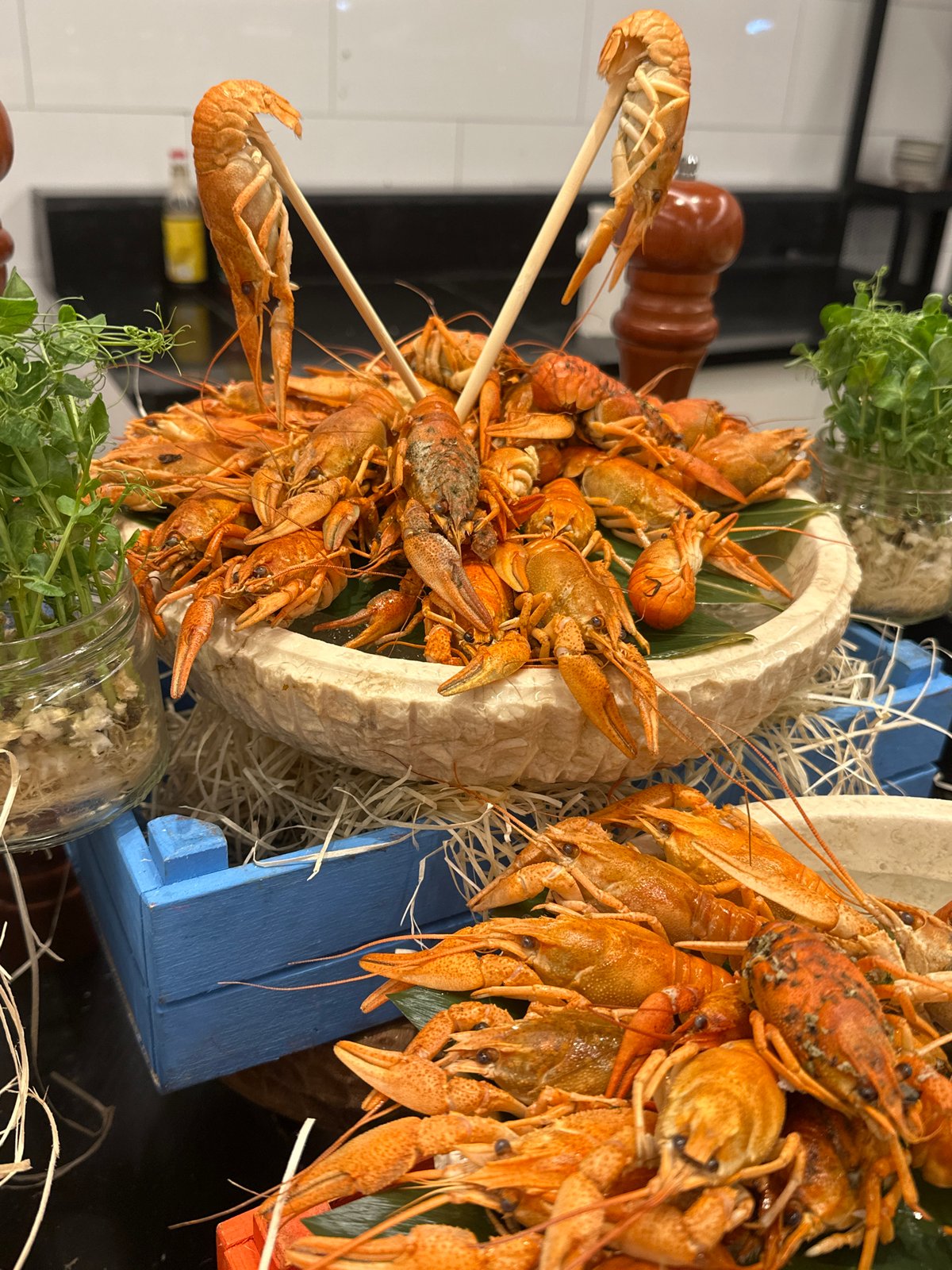 Crayfish buffet display captured in Kemer, Turkey restaurant