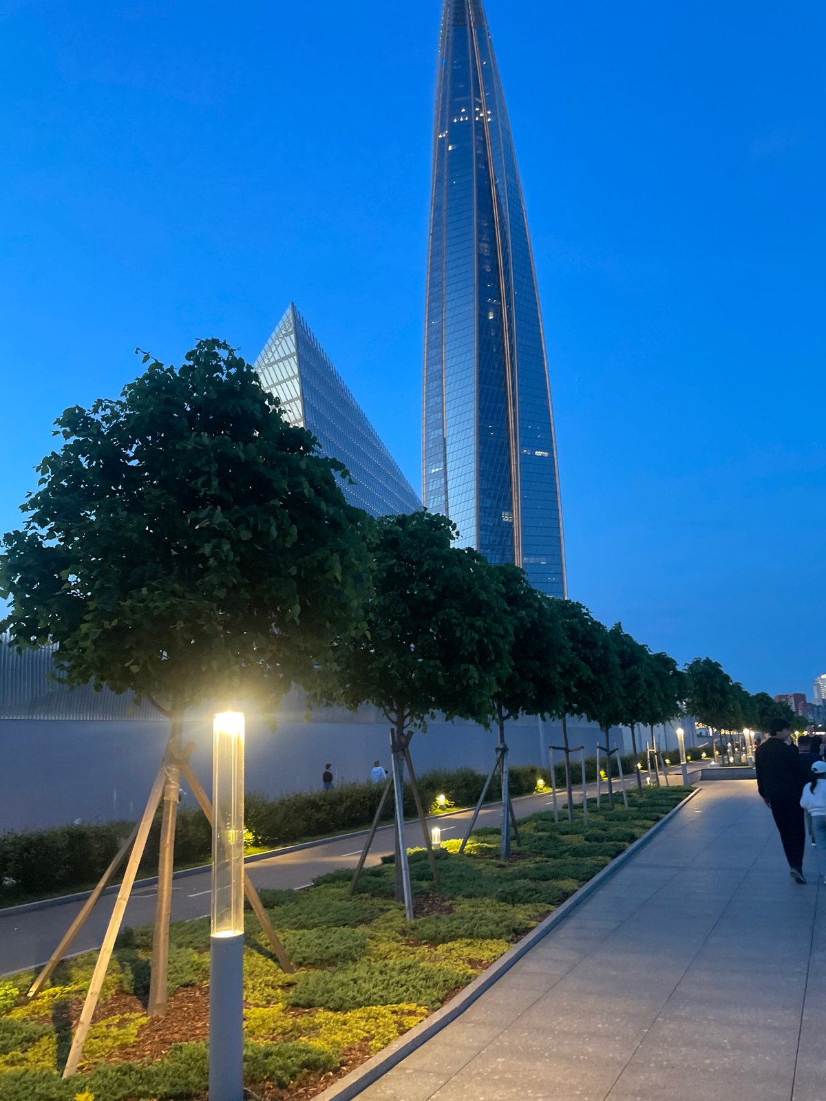 Lakhta Center skyscraper photographed at dusk in Saint Petersburg