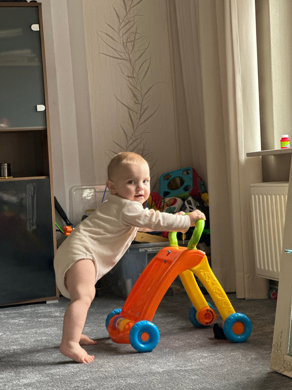 Baby's playtime documented in Fredenbeck home Sunday afternoon