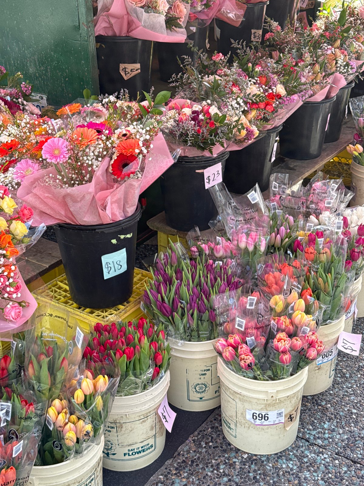 Flower stand sells spring arrangements in Vancouver