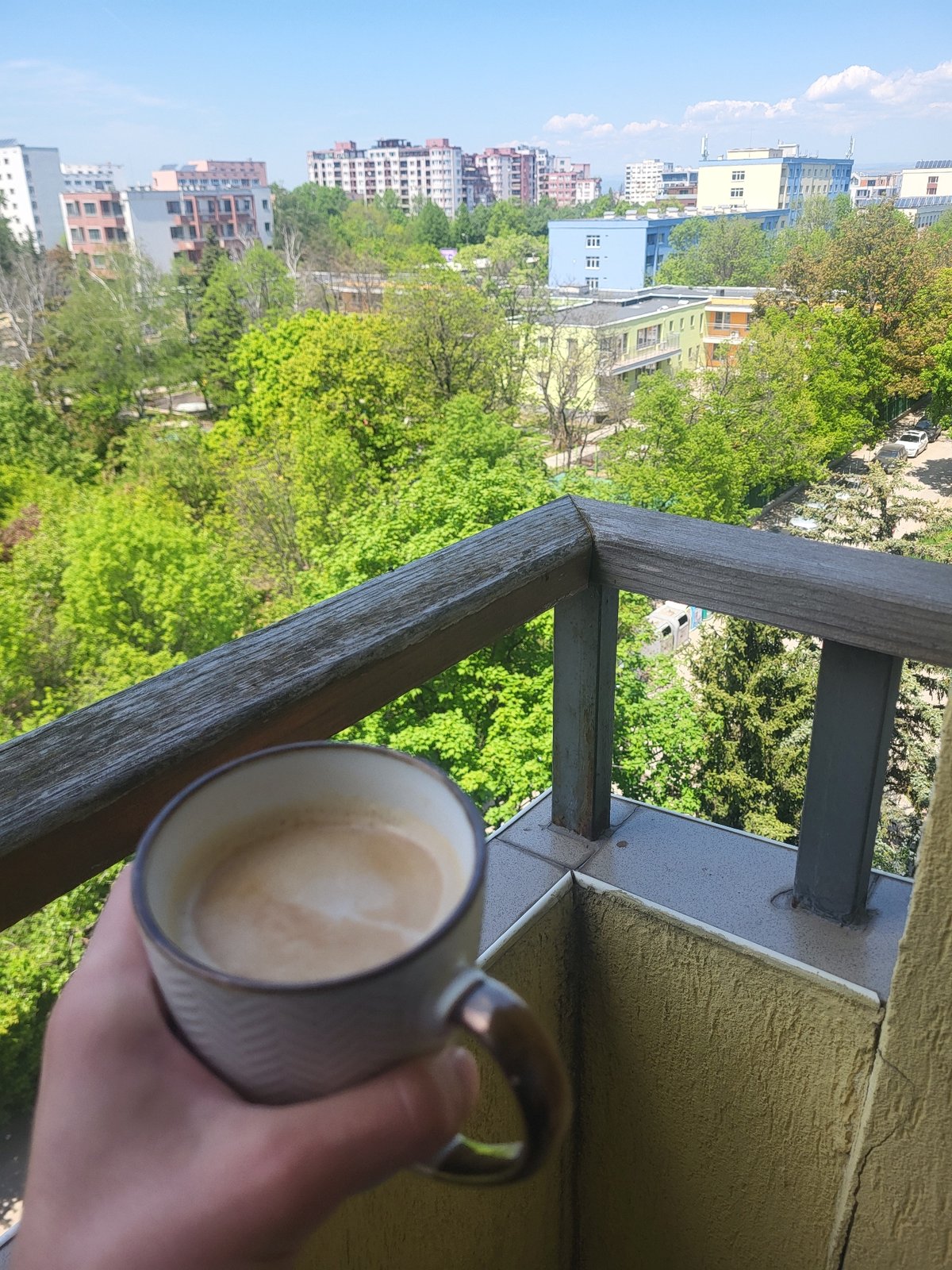 Sofia resident documents morning coffee and pizza meal