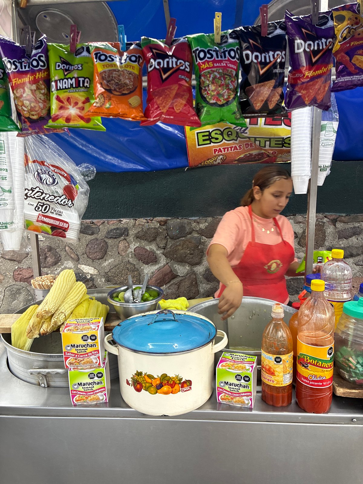 Street vendor operates snack cart in Tepeji de Ocampo