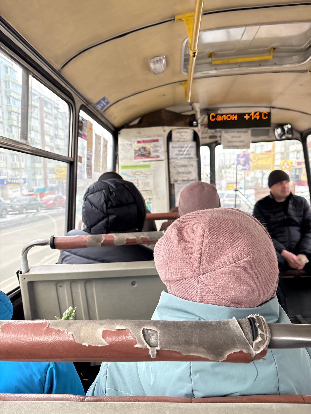 Passenger documents routine bus ride in Ust-Ilimsk, Russia