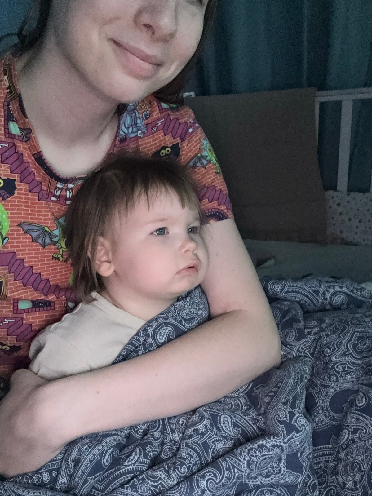 Mother and child share quiet morning moment in Moscow