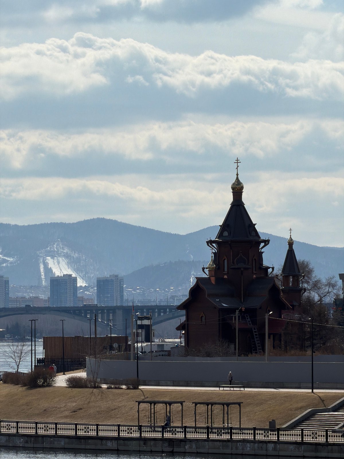 Panoramic view captured of Krasnoyarsk cityscape from elevated vantage point