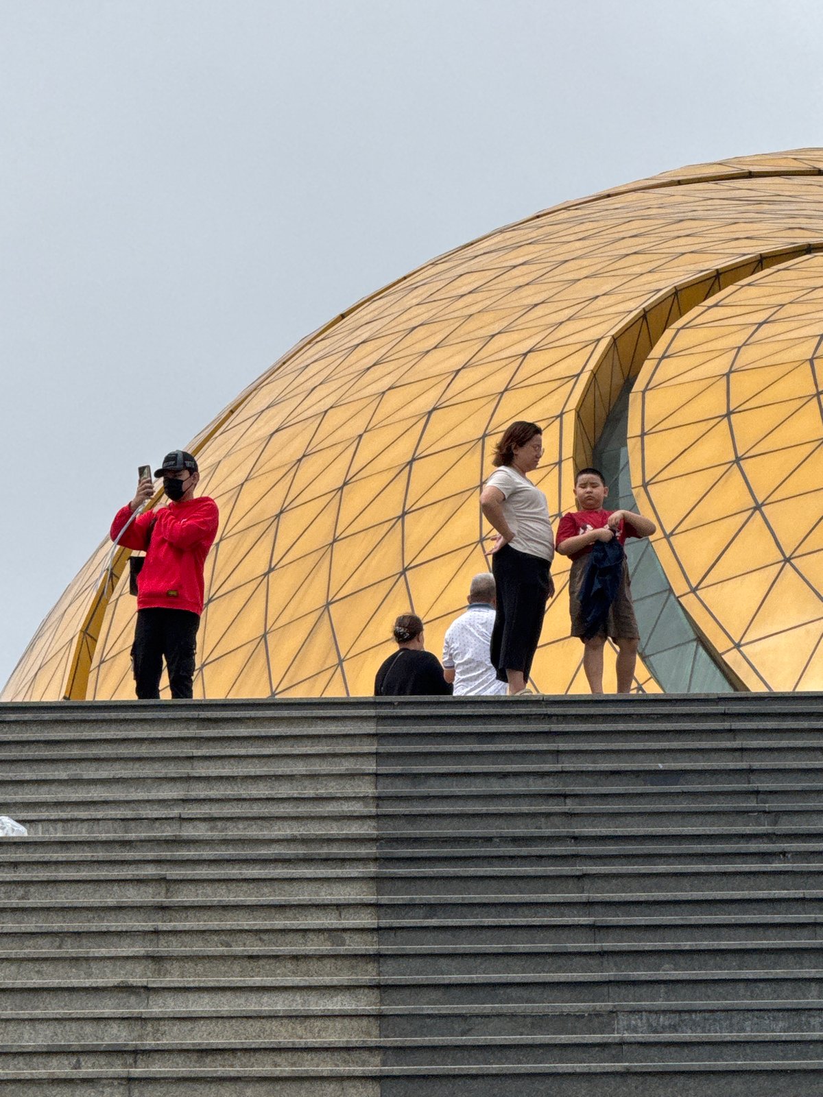 Crowds gather at Da Lat's golden geodesic dome near Xuan Huong Lake